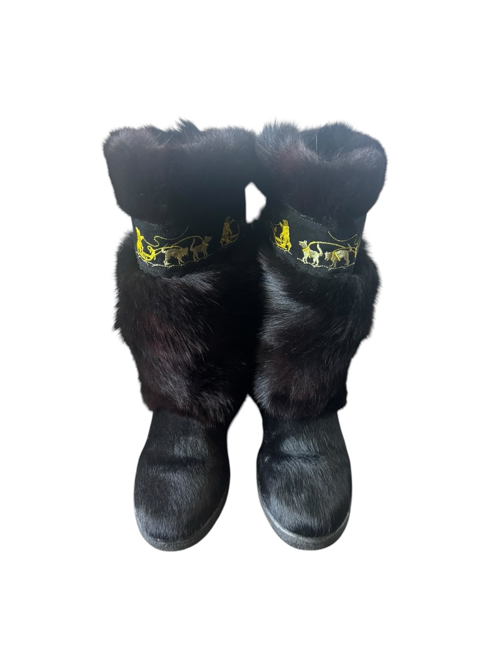 Oscar Sport Winna Black Fur Boots Italy Embroidered Winter Boots EU38 - Picture 5 of 8